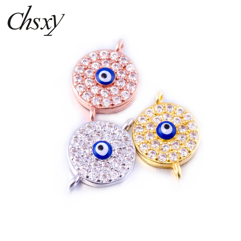 

CHSXY Shiny Zircon Crystal Enamel Blue Evil Eye Connectors for Jewelry Making Link Chain Bracelet Copper Accessories DIY 10x15mm