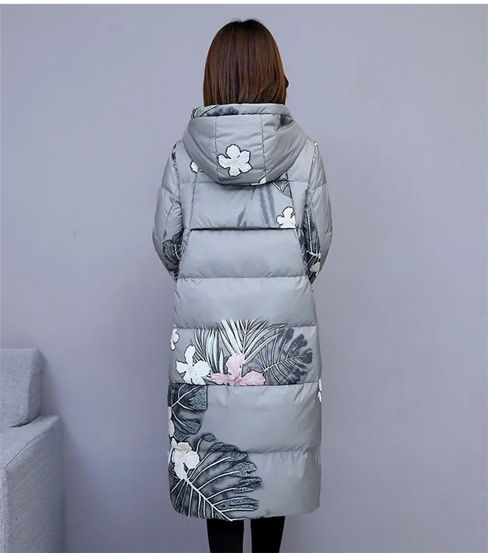 Women warm cotton jacket small fresh long cotton print coat with hood winter jacket womens slim long sleeve parka Overcoat G83