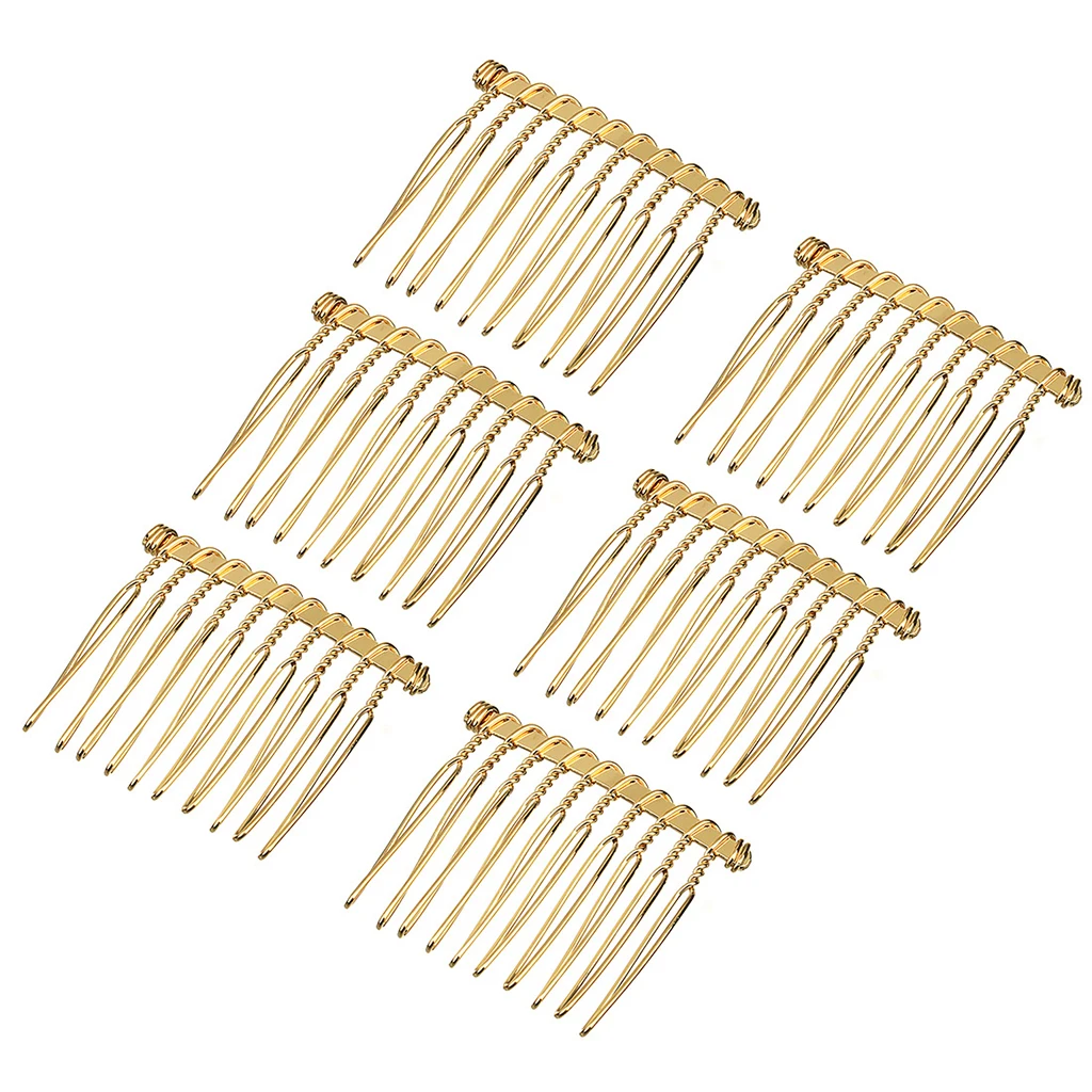 12 Pieces silver color and Gold Tone Metal Hair Combs Single Wedding Veil Side Comb for Bridal Hair Jewelry, 37 x 42mm