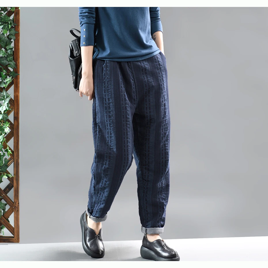 Women Cotton Padded Pants Trousers Big Long Loose Retro Vintage Fashion Casual for Autumn Winter AZ33211821