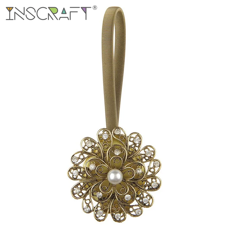 

1pc Crystal Curtain Magnetic Tieback Flower Curtain Clips Buckle with Stretchy Wire Rope for Home Office Decoration