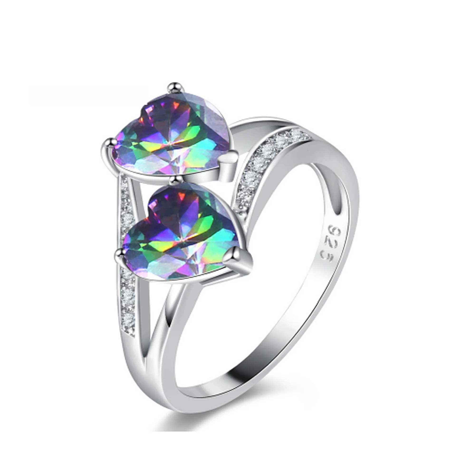 

4-colour CZ silver double-hearted design exquisite jewelry fashion romantic women's Ring Engagement Wedding Ring Jewelry