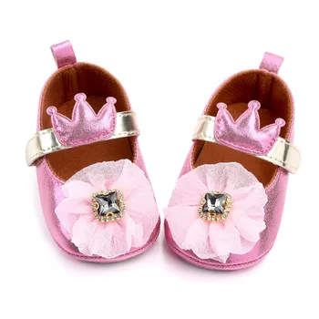 

Toddler First Walkers Lovely Baby Girls Shoes Floral Crown Newborn Girl Princess Shoes Soft Sole Anti-slip Crib Shoes 3-11M