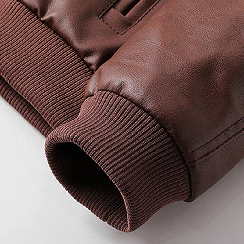 brand Hood Mens Leather Jacket Motorcycle Winter Fleece Warm Biker