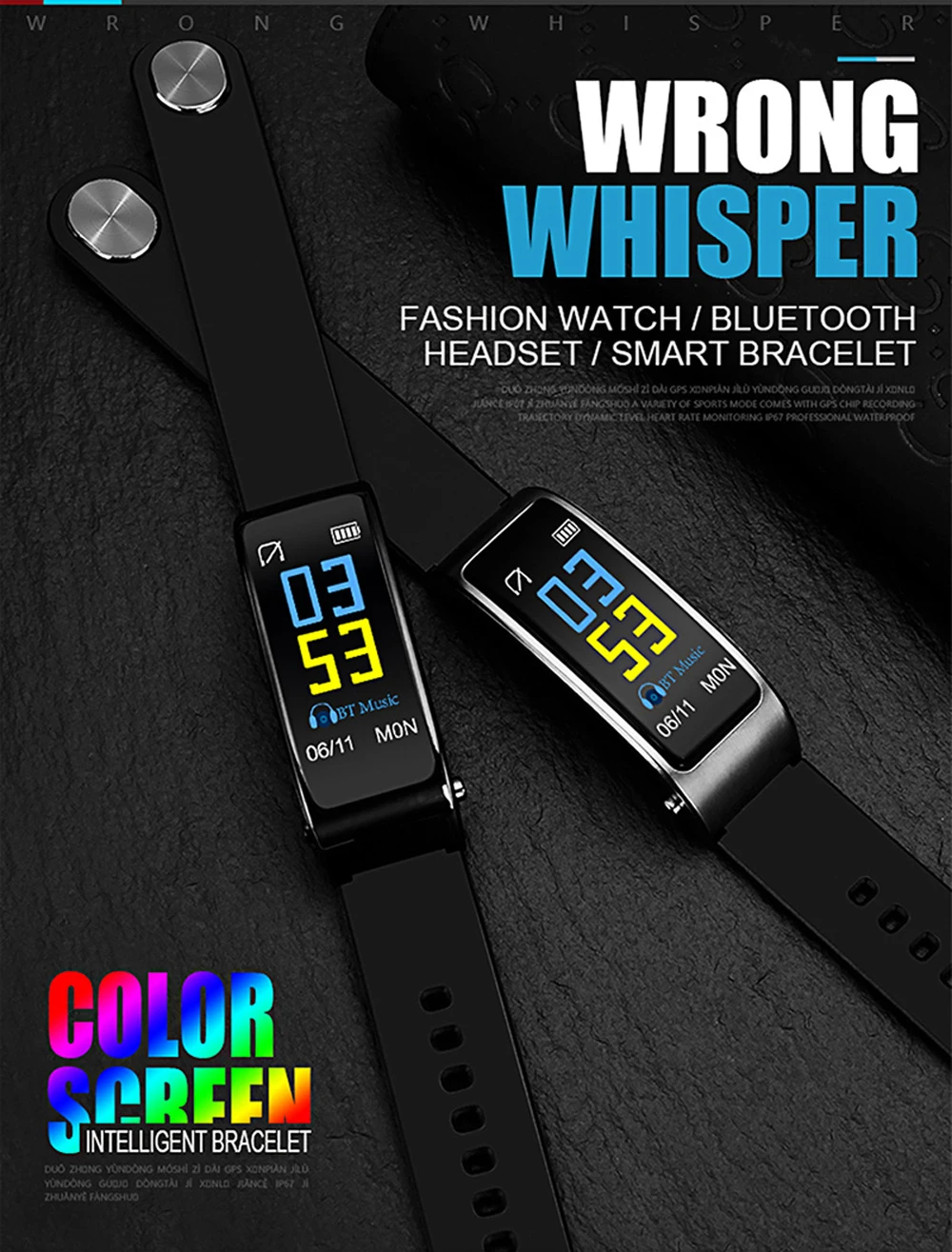 Y3 Plus Band Smart Watch Wireless Bluetooth Earphone Health Tracker Pedometer Fitness Bracelet Wristband Headset For Android iOS