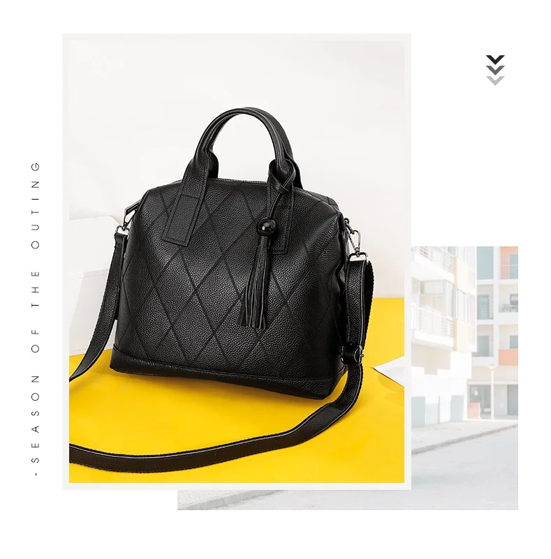 BISON DENIM Genuine Leather Women Shoulder Bags Large Capacity Crossbody bags for women Fashion Tassel Female Handbag B1858