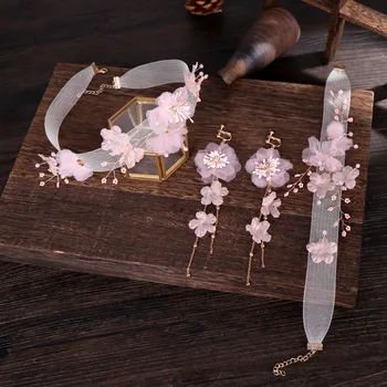 

Bridal Headwear Mesh Floral Necklace Earring Set