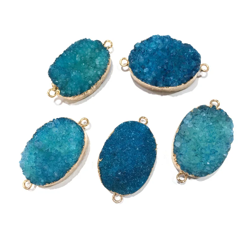 

Natural Stone Elliptical shape Pendants Crystals Cluster Double hole connector for Jewelry Making DIY Necklace Accessories 21x45