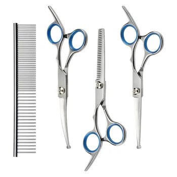 

Stainless Steel Dog Grooming Scissors Kit with Safety Round Tip Pet Grooming Trimmer Kit Hair Cutting Scissors