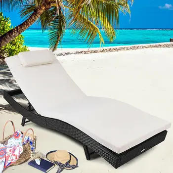 

Costway Adjustable Pool Chaise Lounge Chair Outdoor Patio Furniture PE Wicker W/Cushion