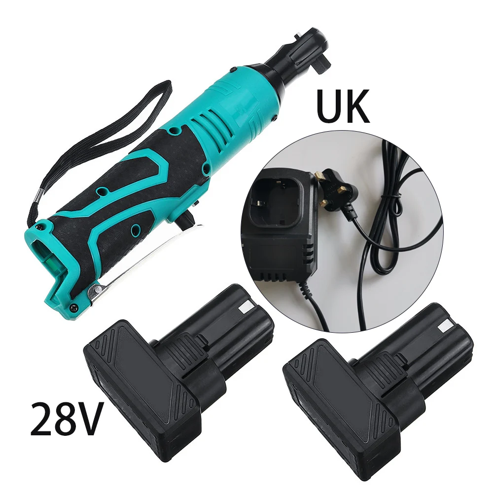 

Durable 28V 85Nm Cordless Rechargeable Electric Ratchet Right Angle Wrench+charger+2 PCS Battery 220-240v 50/60hz