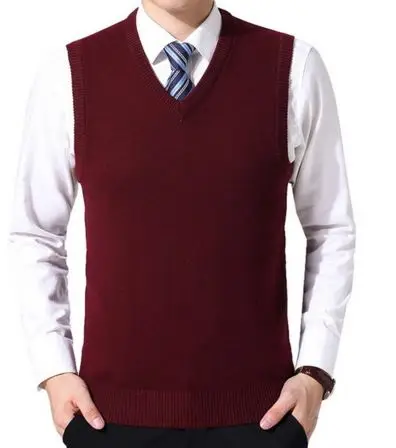 Новинка, вязаный мужской пуловер с v-образным вырезом, без рукавов, официальный, деловой, мужской, Повседневный, трикотаж, однотонный, мужской, тонкий свитер, жилет J654 - Цвет: Red