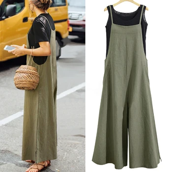 

Fashion Women Girls Loose Casual Jumpsuit Strap Wide Leg Pants Ladies Overall Pants Playsuits Plus Size S M L XL 2XL 3Xl 4xl 5XL