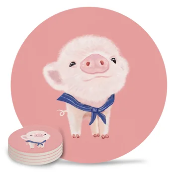 

Pink Piggy Pet Cartoon Placemat Ceramic Drink Coasters Table Decoration Absorbent Moisture