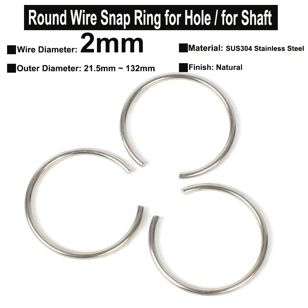 Silver 50pcs MroMax External Circlips C-Clip Retaining Shaft Snap Rings 304 Stainless Steel