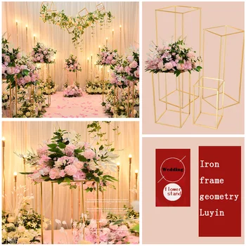 

Gold Flower Vase Floor Vases Column Stand Metal Road Lead Wedding Table Centerpiece Flower Rack Event Party Decoration
