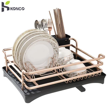 

Konco aluminum Dishes Drainer Cutlery Bowls Storage Rack Kitchen Organizer Cups Knives Kitchen Tableware Dinnerware Organizer