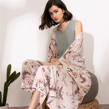 Soft Autumn Summer Women Pajamas Sets Floral Printed Sleepwear With Shorts Female Leisure Nightwear Suit 4 Pieces
