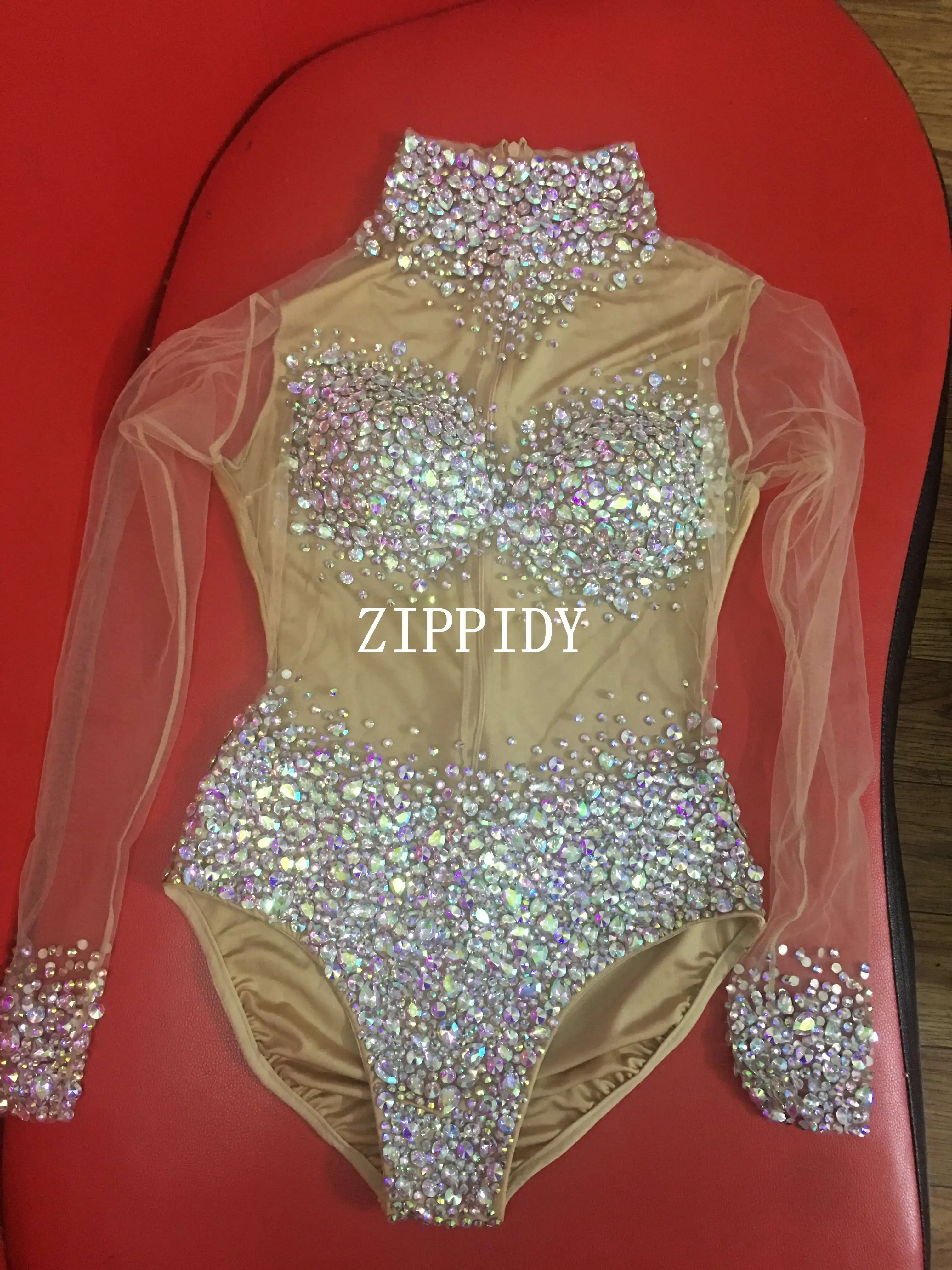 Sexy AB Rhinestones Mesh Bodysuit Birthday Celebrate Wear Female Singer Show Bodysuit Evening Prom Party Stage Wear corset bodysuit