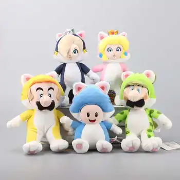 

10 Pcs/set Mario 3D World Character Stuffed Cat Mario Luigi Cat Princess Rosalina and Blue Toad Plush Toys Kids Gift Wholesale