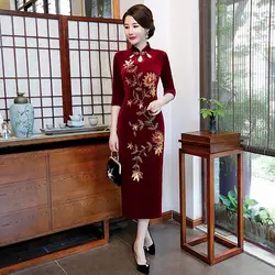 Большие размеры 3XL-5XL женское китайское платье сексуальное выдолбленное воротник Qipao традиционные Чонсам с коротким рукавом красивый бисер