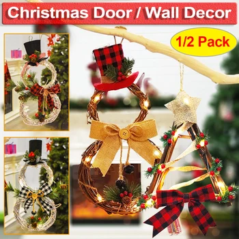 

LED Christmas Rattan String Light Door Hanging Flower Ring Decoration Light for Xmas Party Home Bedroom Living Room Decor D30