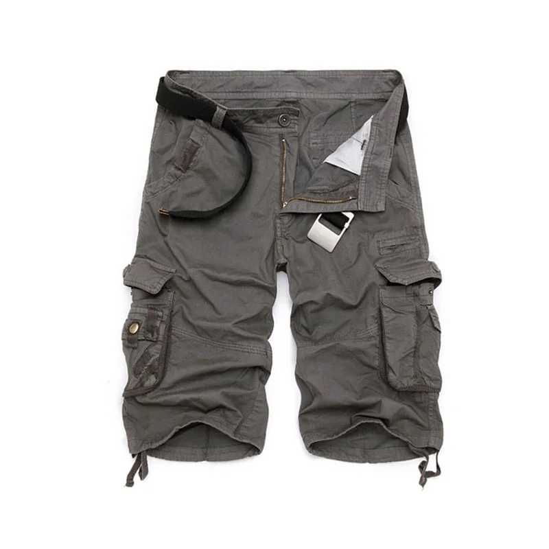 Buy 2019 Fashion New Men's Youth Loose Large Size Multi-pocket Solid Color Five-point Pants Overalls excluding belt