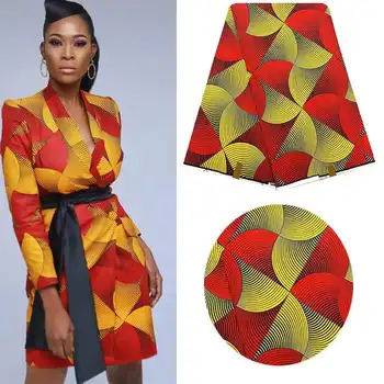 

red and gold african fashion ankara wax fabric 6 yards /lot 100% cotton veritable wax fabric for women wedding party dress