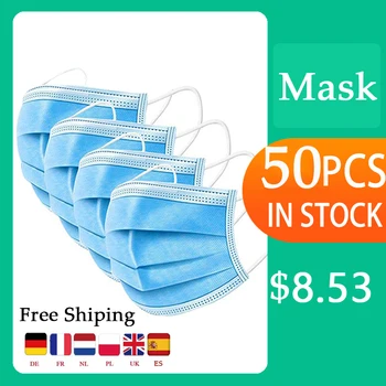 

50 Pieces Disposable Face Mask Boxed Melt-Blown Non-Woven Fabric Layer Protective Masks Masques Jetables In Stock Mascarillas