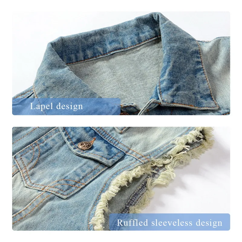 Men's Sleeveless Jeans Jacket Vest Coats Autumn Cowboy Waist Coat Denim Jeans Vest Hip Hop Streetwears Pocket Fashion Vest