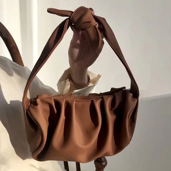 

Elegant Women's Handbags Solid Color Fold Cloud Bag Casual Pu Leather Hobos Bags Lady Shoulder Bag Exquisite Evening Clutch Sac