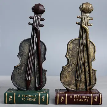 

Figurines Plastic Mini Violin Dollhouse Crafts Music Instrument Miniatures DIY Wooden Violin with Case Stand