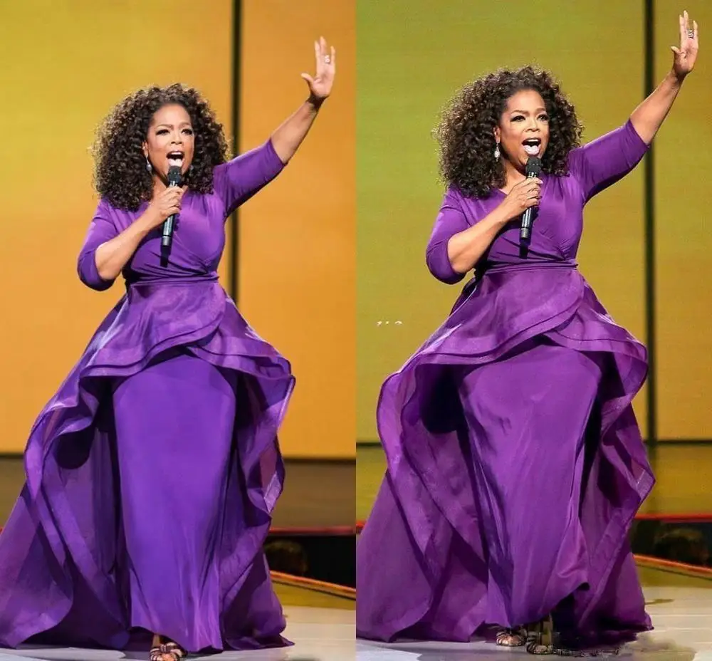 Oprah Winfrey вечерние платья облегающие платья знаменитостей Средний Восток Дубай Арабский стиль фиолетовое вечернее платье формального размера плюс