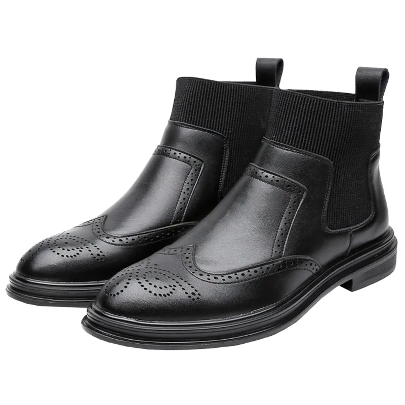 black brogue chelsea boots mens