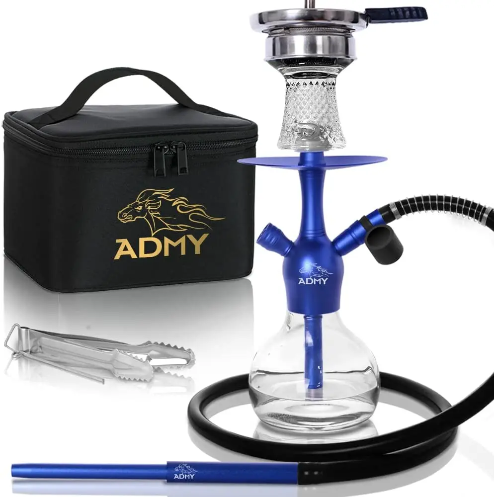 Mini Shisha Set, Small Hookah Complete Aluminium, Shisha To Go Package Water Pipe Stone Head