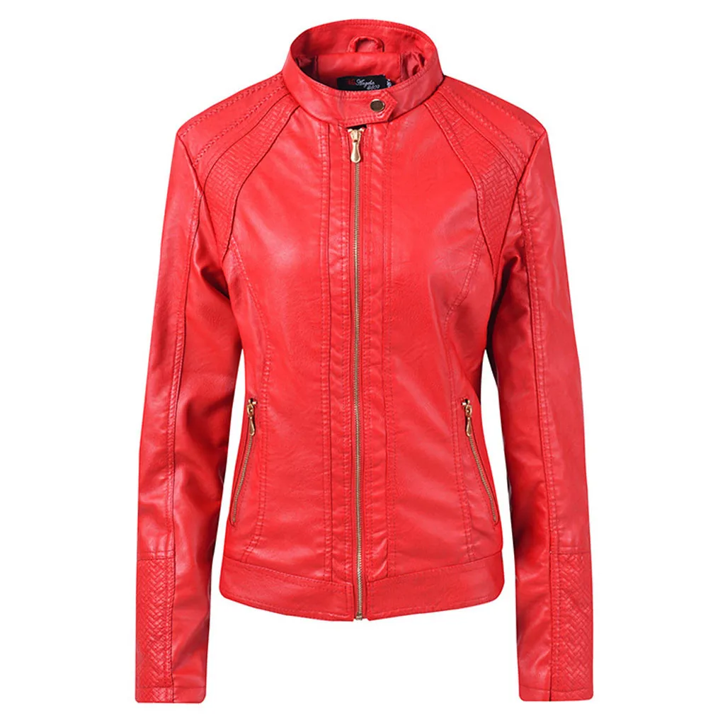 Осенняя женская черная тонкая крутая Женская куртка из искусственной кожи Милая женская верхняя одежда на молнии из искусственной кожи пальто размера плюс короткие куртки - Цвет: Red
