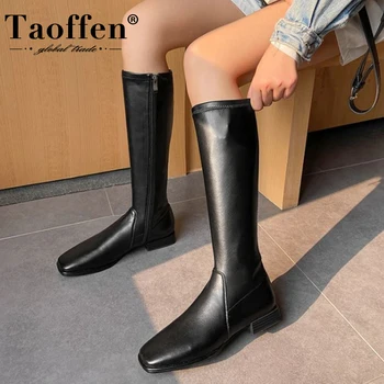 

Taoffen Women Knee Boots Fashion Zipper Winter Shoes Woman Casual Round Toe Long Boots Office Lady Daily Footwear Size 35-39