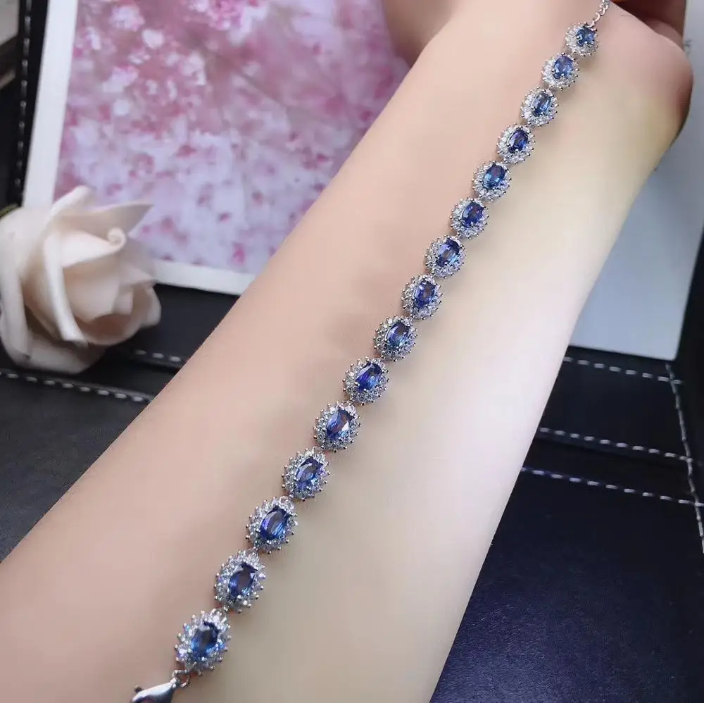 

KJJEAXCMY Fine Jewelry 925 Sterling Silver inlaid sapphire women hand bracelet vintage support detection