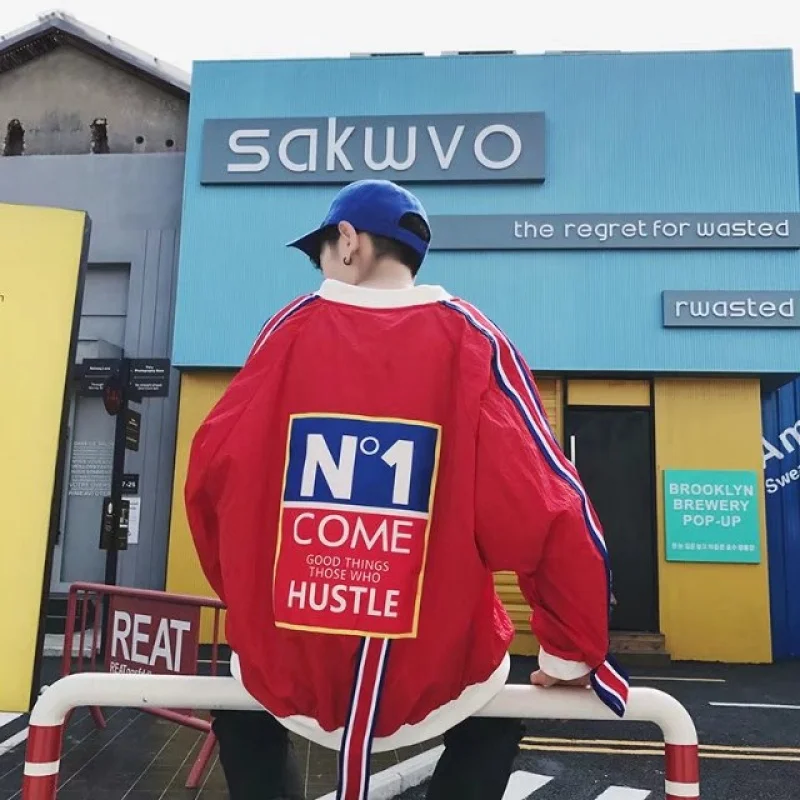 Yasword, Новая Осенняя мужская куртка, одноцветная, Harajuku, повседневная, для подростков, свободные куртки, с капюшоном, воротник, модные, высокое качество, пальто - Цвет: JK05 Red