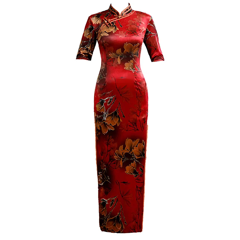 Сексуальное женское тонкое элегантное бархатное свадебное платье Cheongsam с высоким разрезом в китайском стиле для невесты, большие размеры 3XL-5XL, с цветочным принтом, Qipao Vestidos
