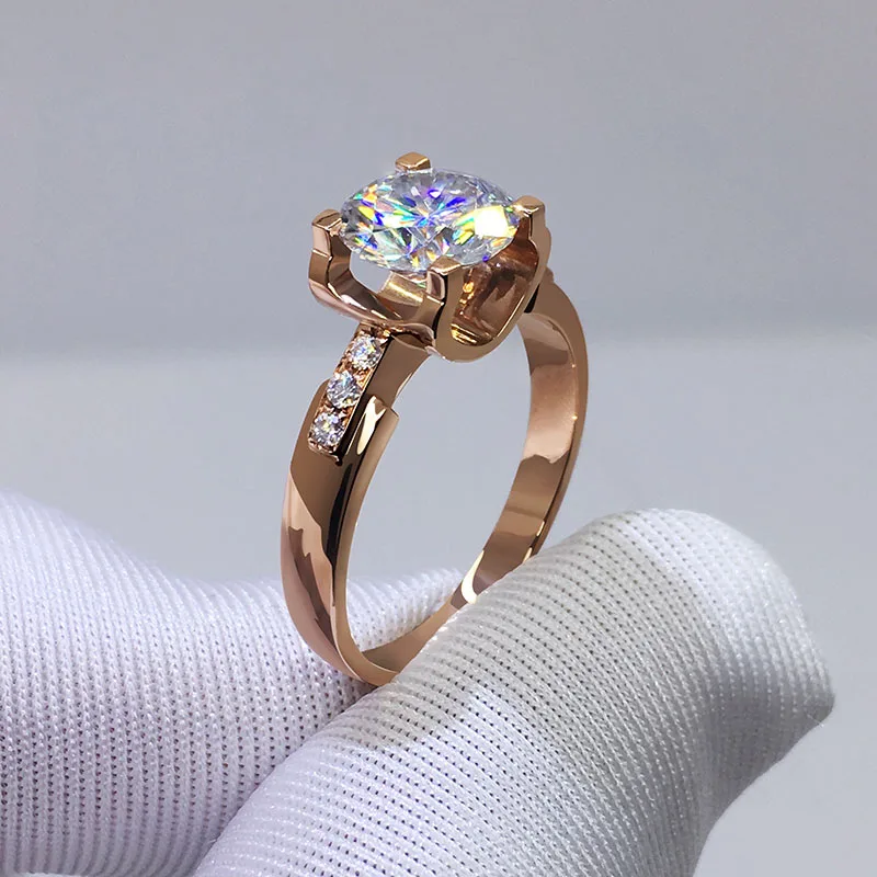 Кольцо Moissanite из розового золота 14 к, изготовленное на заказ, классическое 4 коготь, ювелирное изделие, лабораторный алмаз для свадьбы, юбилея, сделанное в роскошном стиле