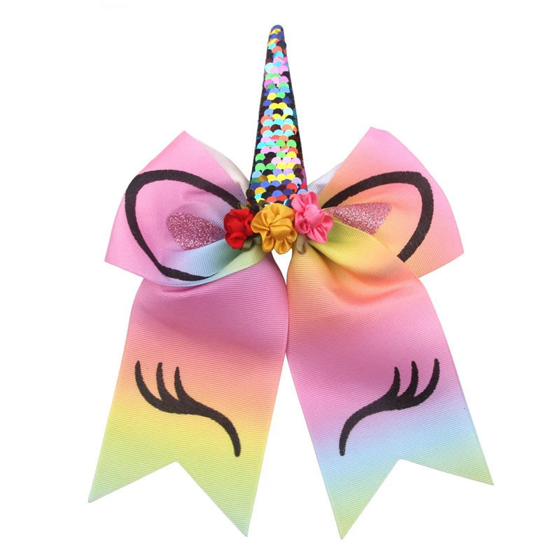 Headband 1 " Радужный Единорог блесток Cheer лук с эластичной лентой 8 блеск печатных волос бант головная повязка Детский праздничный аксессуар для волос - Цвет: Headband 1