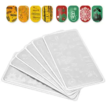 

6Pcs Christmas Theme Nail Art Stamping Manicure DIY Template Image Plate Decoration Washable for Halloween Pattern