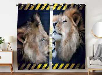 

Hommom blackout curtains (2 panels) gold top grommet quality fabric scary lion