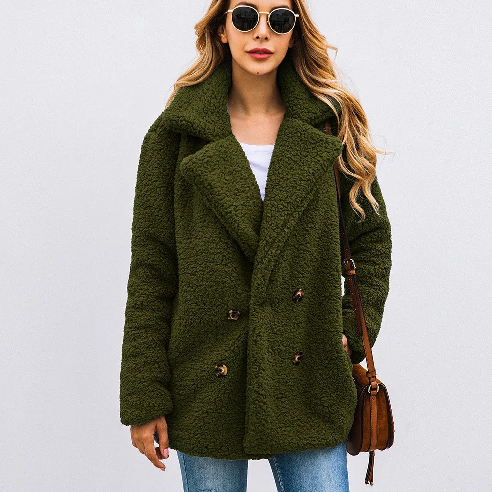 

Winter Women Woolen Coat Suit Collar Long Sleeve Keep Warm Clothes Double-breasted High Quality Solid Female Streetwear