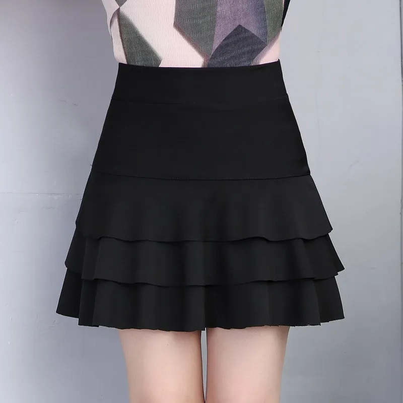 Женская Офисная элегантная Милая юбка, Повседневная мини-юбка, черная однотонная базовая юбка