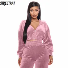 

Velvet Tracksuit 2 Two Piece Set Women Zipper Hoodies Crop Top + Wide Leg Pants Sweatsuits Jogging Femme Velour Mujer 2021