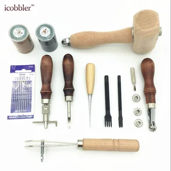 

11Pcs/Set Leather Tools DIY Hand Tool Diamond Cut Stitching Sewing Cutting Edge Processing Punch Wooden Hammer Set