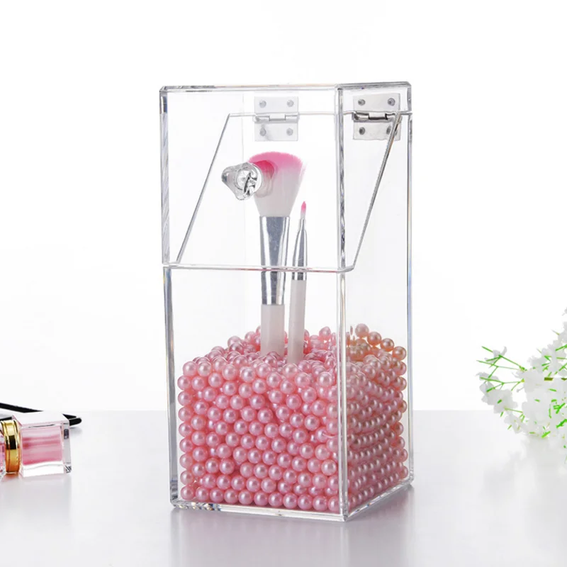 Acrylic Clear Makeup Brush Storage box with cover Plastic Makeup organizer Cosmetic tool Holder Pearl And Box Separate Sale Acrylic Clear Makeup Brush Storage box with cover Plastic Makeup organizer Cosmetic tool Holder Pearl And Box Separate Sale