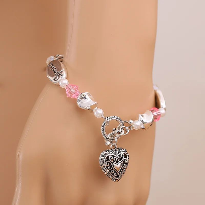 Granddaughter Name Custom Bracelet Gift Personalized Letter Rhinestone Crystal Bead Friendship Bracelets for Women/Girl Jewelry